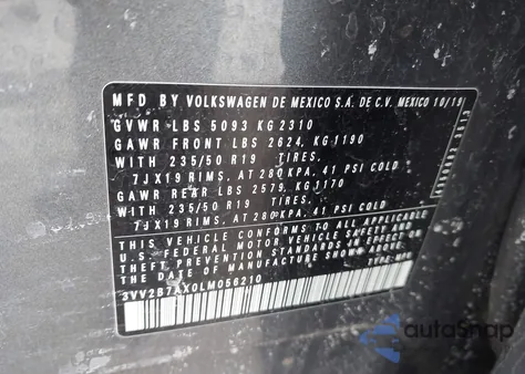 2020 Volkswagen Tiguan 2.0T Se/2.0T Se R-Line Black/2.0T Sel из США, поврежденный, VIN 3VV2B7AX0LM056210